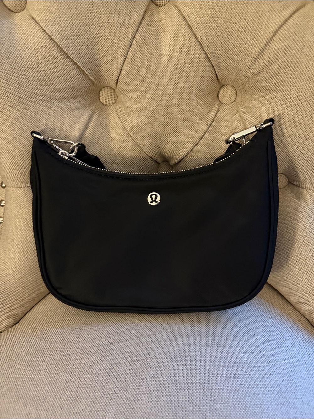 lululemon athletica Black Crescent Shoulder Bag with Silver Hardware